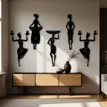 African tribal wall art set – hand-painted wooden sculpture for living room and interior | Ethnic boho wall hanging | Unique gift