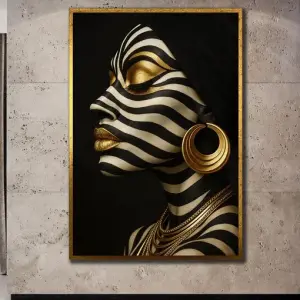 Black and white gold African portrait canvas: home wall decoration, elegant girl painting
