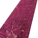 Magenta embroidery mesh African lace fabric stones 5 yards cord wedding sewing textiles